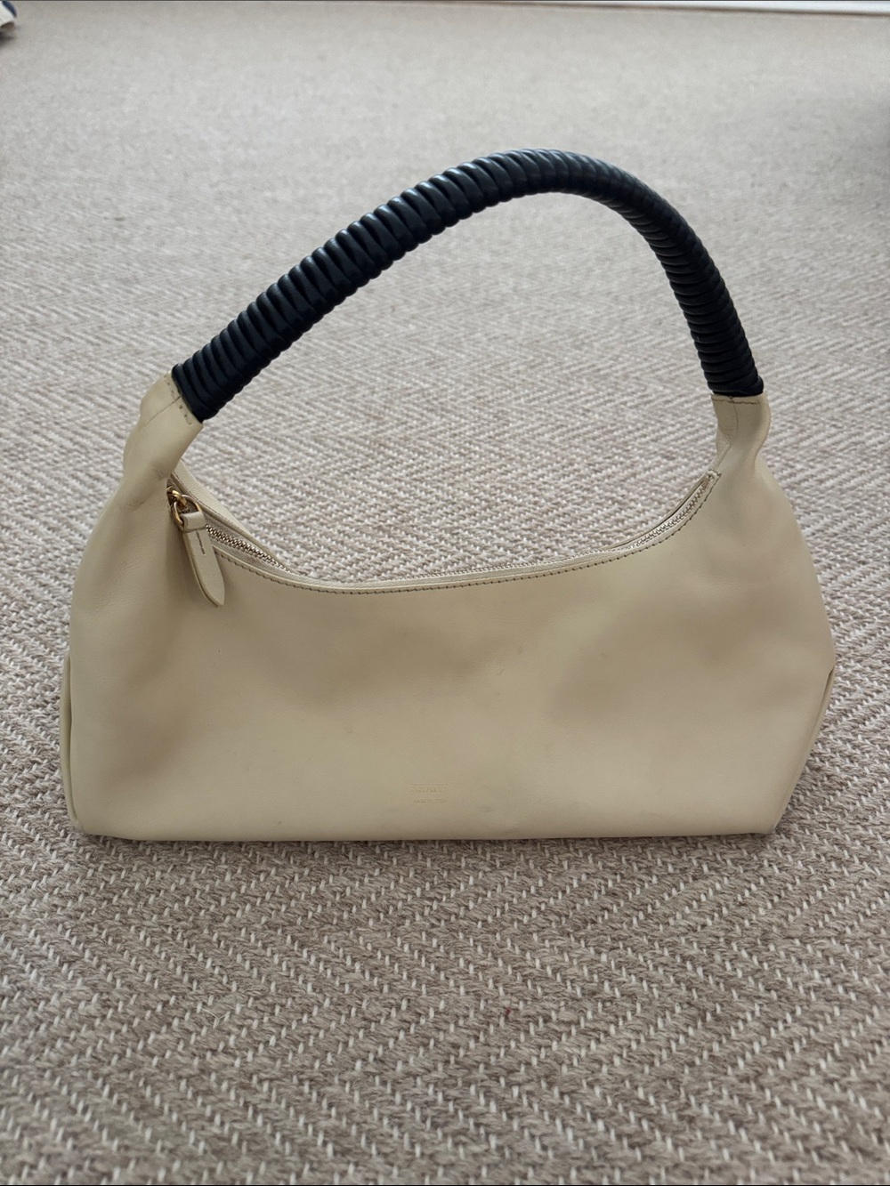 Khaite Remi cream white Leather Shoulder Bag with Black Handle